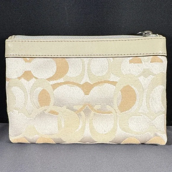 Coach Signature Cream and Tan Wristlet - Picture 3 of 4